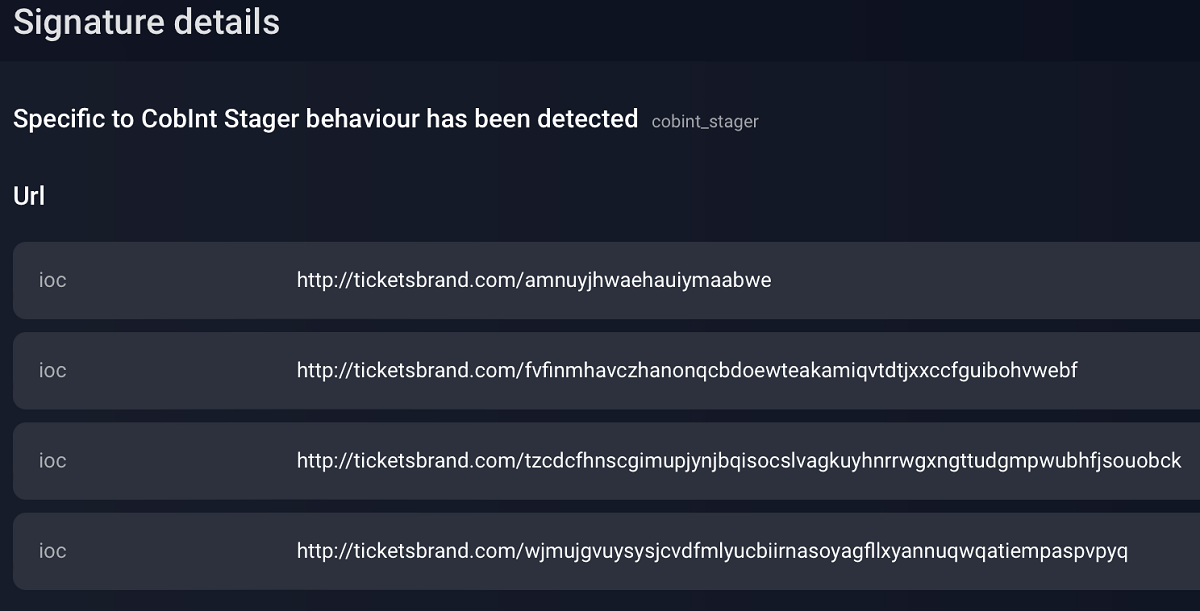 Срабатывание сигнатуры на бэкдор CobInt в MDP