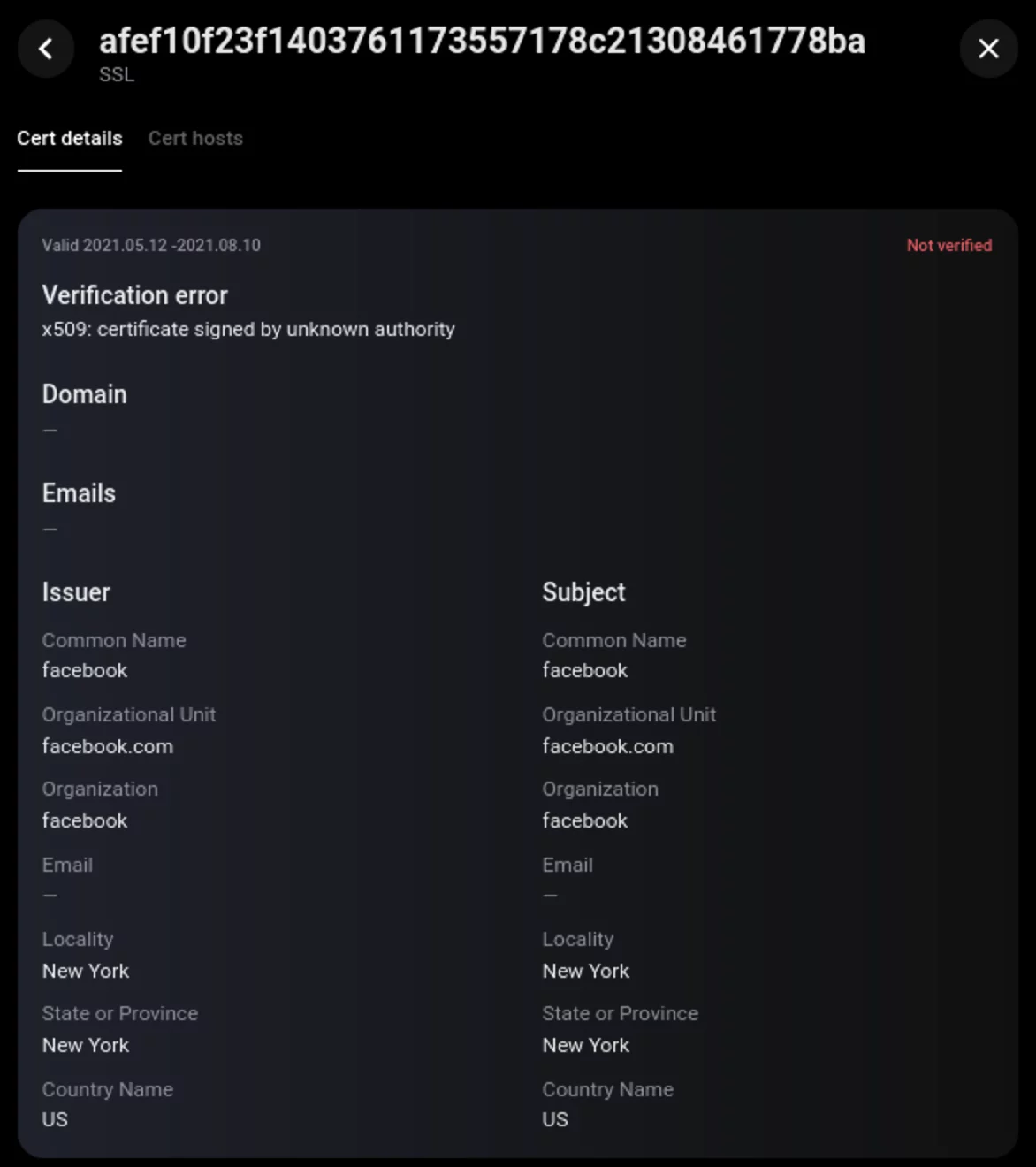 SSL-сертификат APT41, мимикрирующий под Facebook