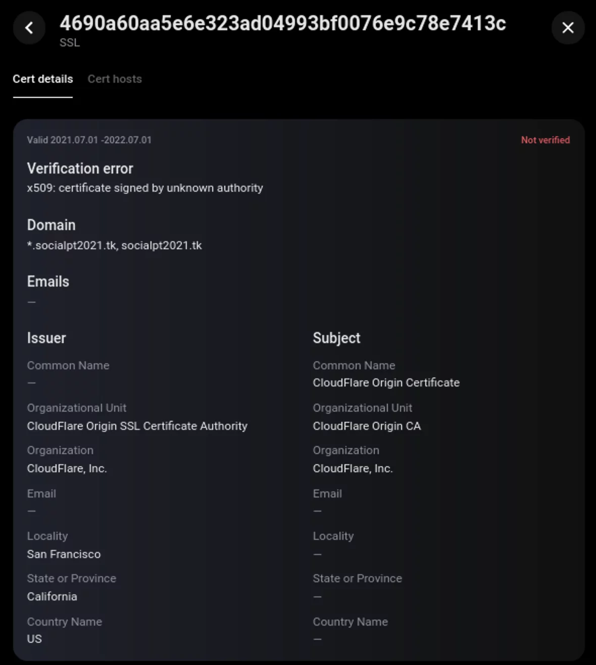 SSL-сертификат APT41, мимикрирующий под Cloudflare