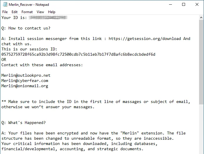 Рис. 1. Фрагмент содержимого Merlin_Recover.txt