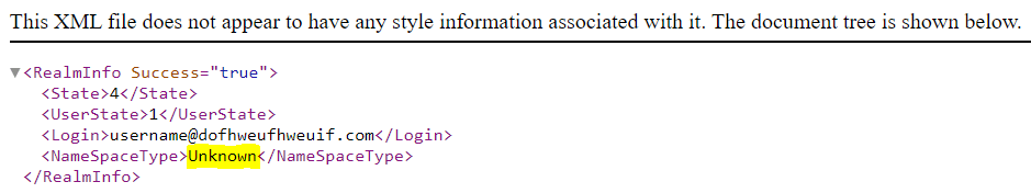Ответ getuserrealm.srf: тег NameSpaceType со значением Unknown