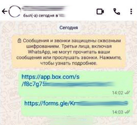 Изображение 1. Ссылка на загрузку ВПО CraxsRAT, направленная жертве в мессенджере WhatsApp