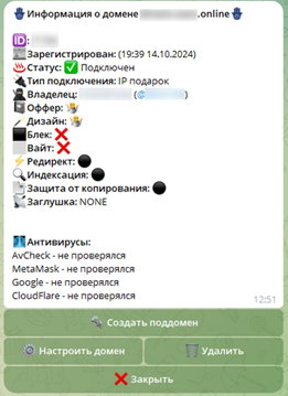 Рисунок 17. Информация о домене в боте