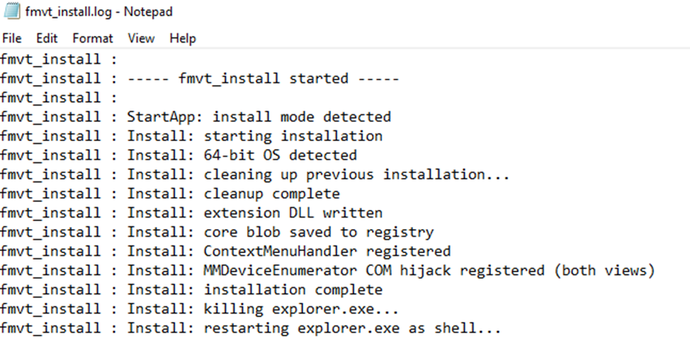 Пример содержимого файла fmvt_install.log