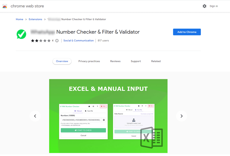 Расширение для проверки и фильтрации номеров WhatsApp в Chrome Web Store