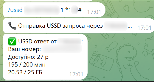 Рисунок 25. Отправка команды /ussd и получение результата