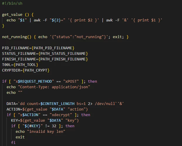 Фрагмент содержащегося в теле DeadBolt шаблона shell-скрипта /home/httpd/index.html