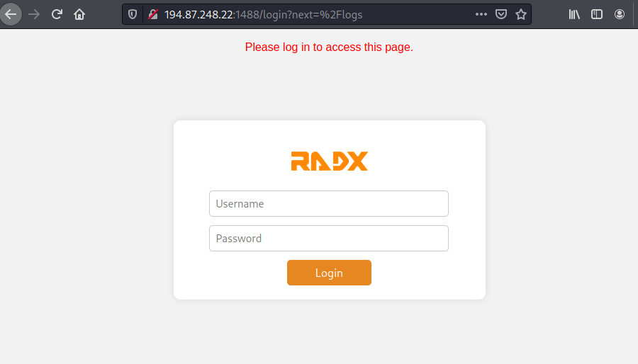 Рис.7 Скриншот формы авторизации RADX