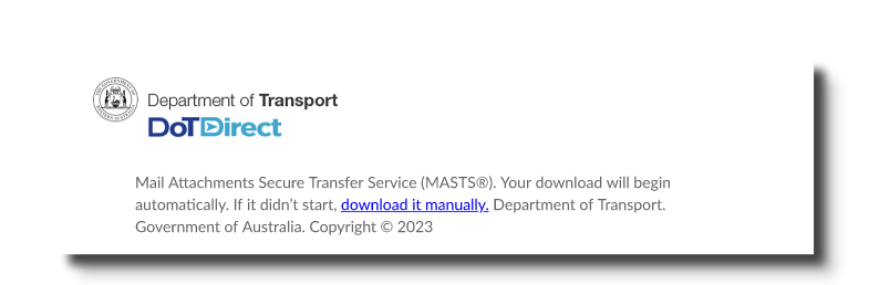 Рисунок 6. RedCurl.SVG, мимикрирующее под MASTS (Mail Attachments Secure Transfer Service) департамента транспорта, правительства Австралии.
