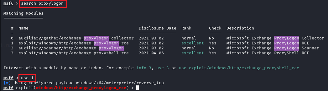 Рис. 6. Пример поиска и выбора сплоита в Metasploit