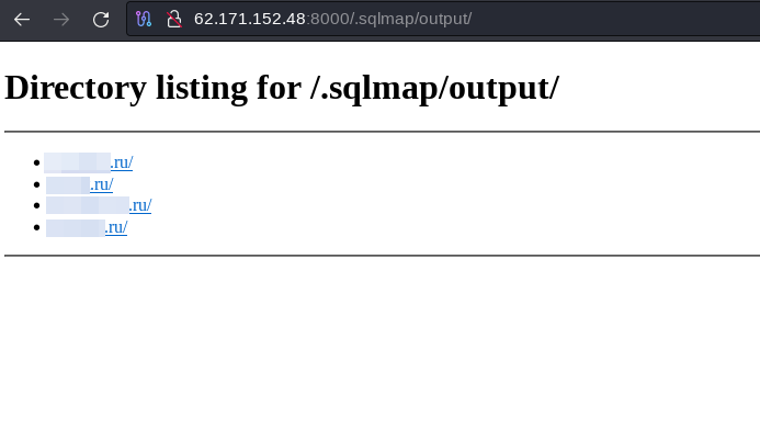 Рис. 9. Содержимое директории с логами SQLMap
