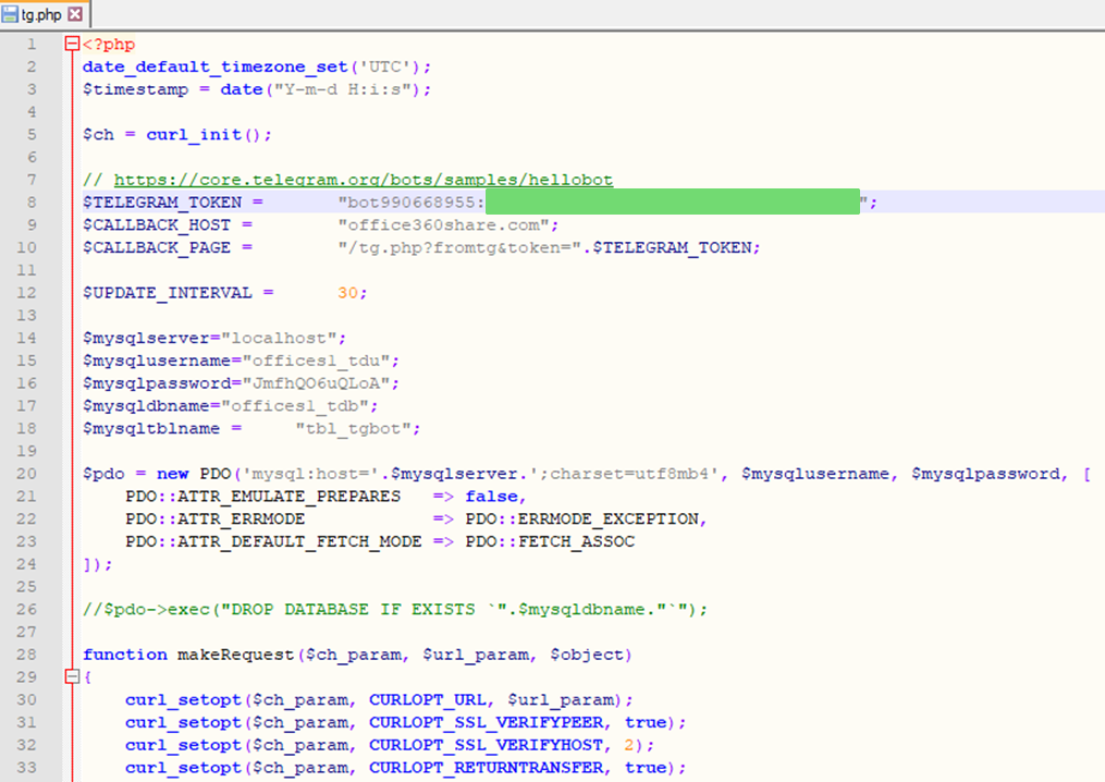 Рис. 9 — Часть PHP-сценария, который был расположен на командном сервере и использовался для отправки уведомлений в Telegram