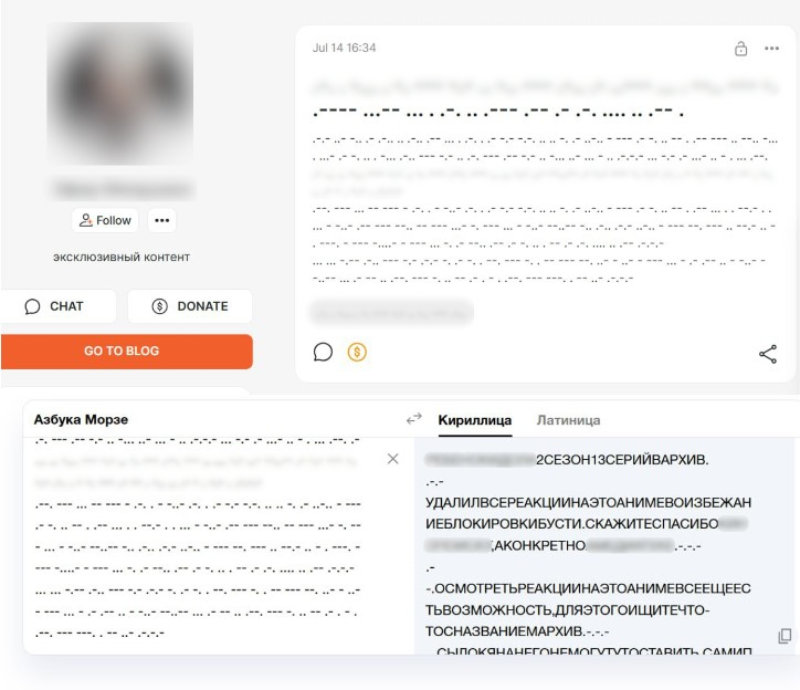 Описание и названия пиратских фильмов, закодированные азбукой Морзе