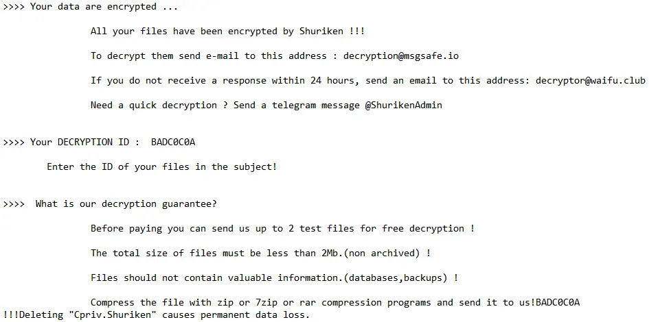 Содержимое текстового файла с требованием выкупа за расшифровку данных BlackBit